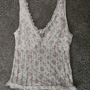Floral Lace Trim Tank Top